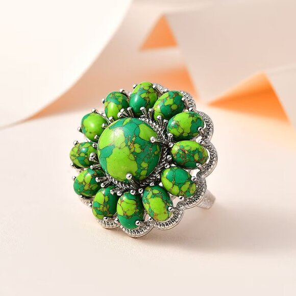 Gift Set: Mojave Green Turquoise Gemstone Floral Ring and Matching Earrings NWT - Picture 13 of 13